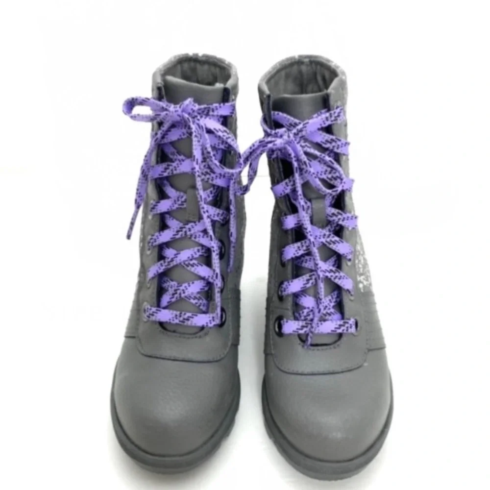 SOREL Lexie Leather Wedge Lace up Boots Metallic Silver Gray Style 182247105